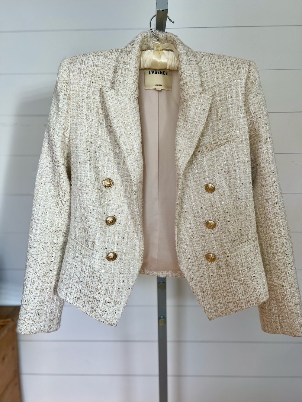 ’Agence Brooke Ivory Metallic Tweed Double Breasted Blazer 4 - Picture 2 of 9